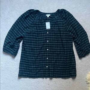 J. Jill plaid window pane 3/4 sleeve button down tunic top NWT
